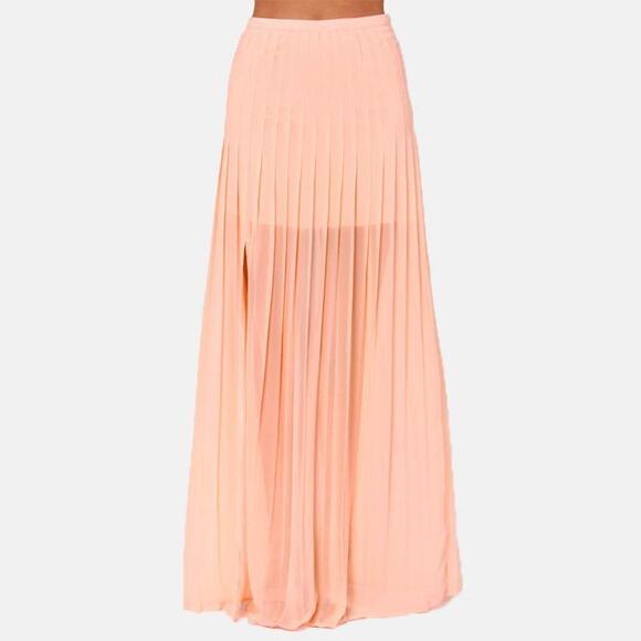 Blaque Label for Lulus Pretty Parfait Peach Long Pleated Maxi Skirt NWT - Picture 9 of 11